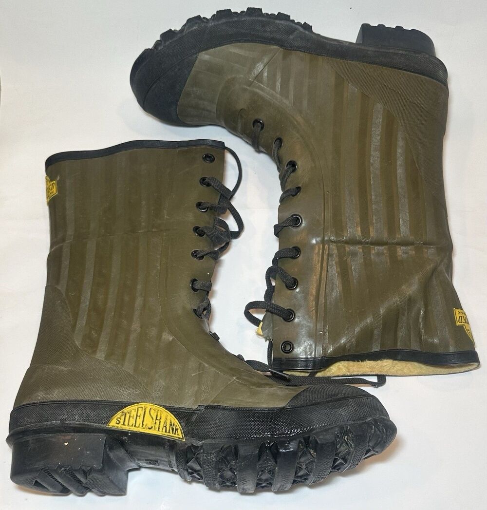 Vintage NESCO Deluxe Insulated Steel Shank Rubber Boots Men’s 9 Hunting Fishing